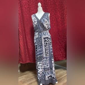 Blue and white maxi dress